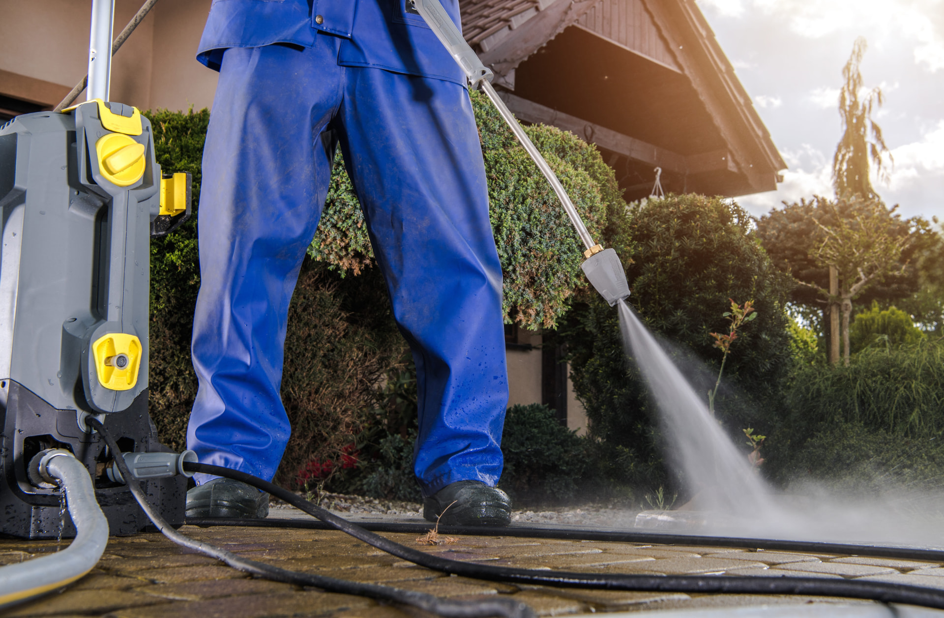 Exterior property cleaning of a driveway and house front in Bromley